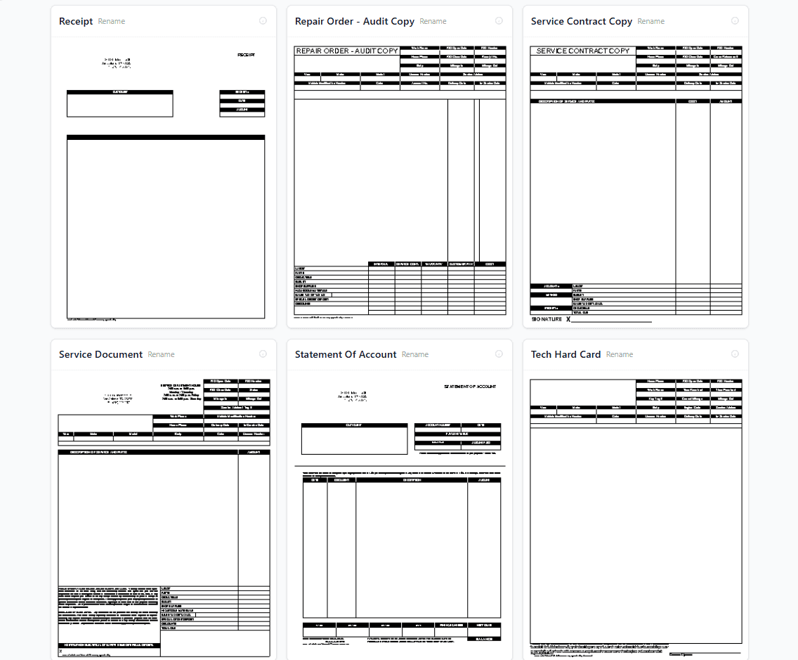 PrintSent templates page showing auto-discovered Dealertrack document types with logos